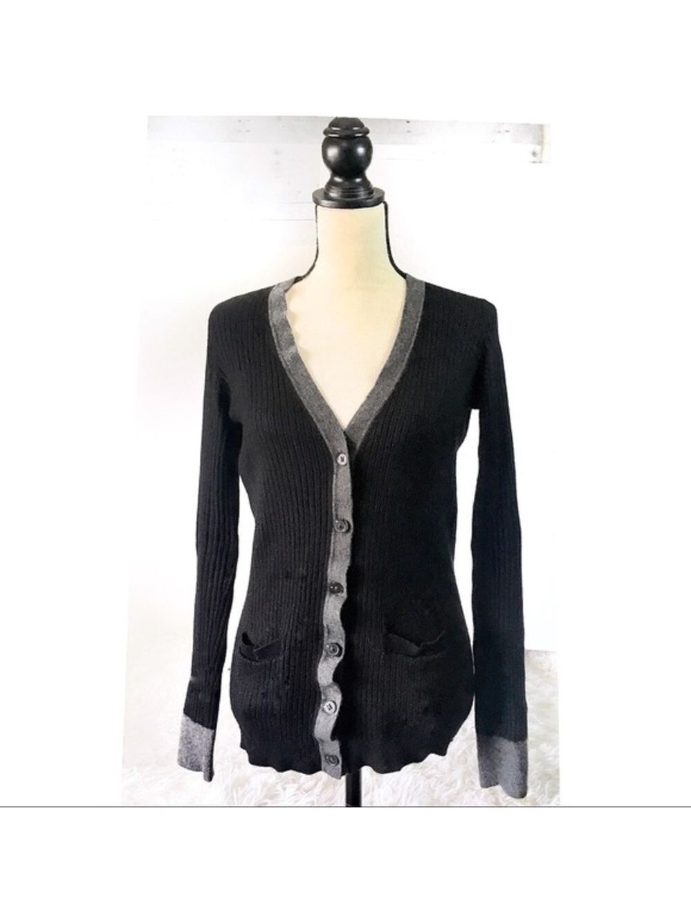 Vince Cashmere Deep Plunge Black Cardigan
